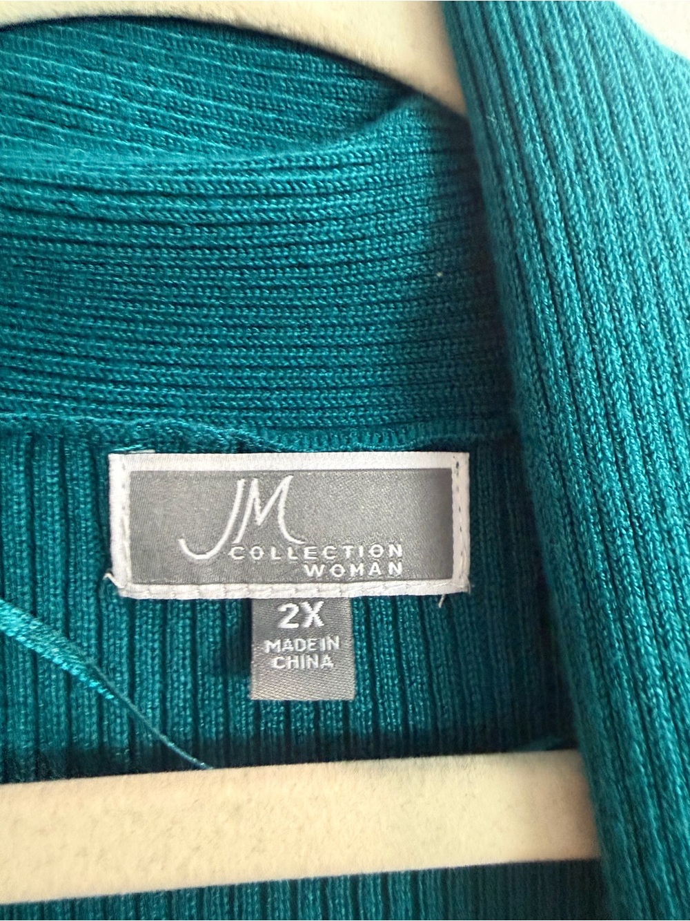 JM Collection Teal Open-Front Ribbed Cardigan - Picture 2 of 6